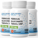 P Puregen Labs Ferrous Gluconate Iron Supplement 324mg front view
