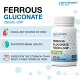 P Puregen Labs Ferrous Gluconate Iron Supplement 324mg packaging