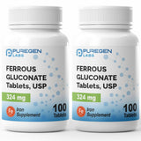 P Puregen Labs Ferrous Gluconate Iron Supplement 324mg tablets front view