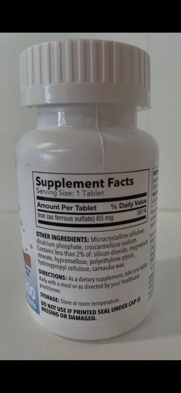 P Puregen Labs Ferrous Sulfate 325mg Iron Supplement side view