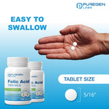 P Puregen Labs Folic Acid 1000 mcg packaging on a table