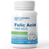 P Puregen Labs Folic Acid 1000 mcg tablet front view