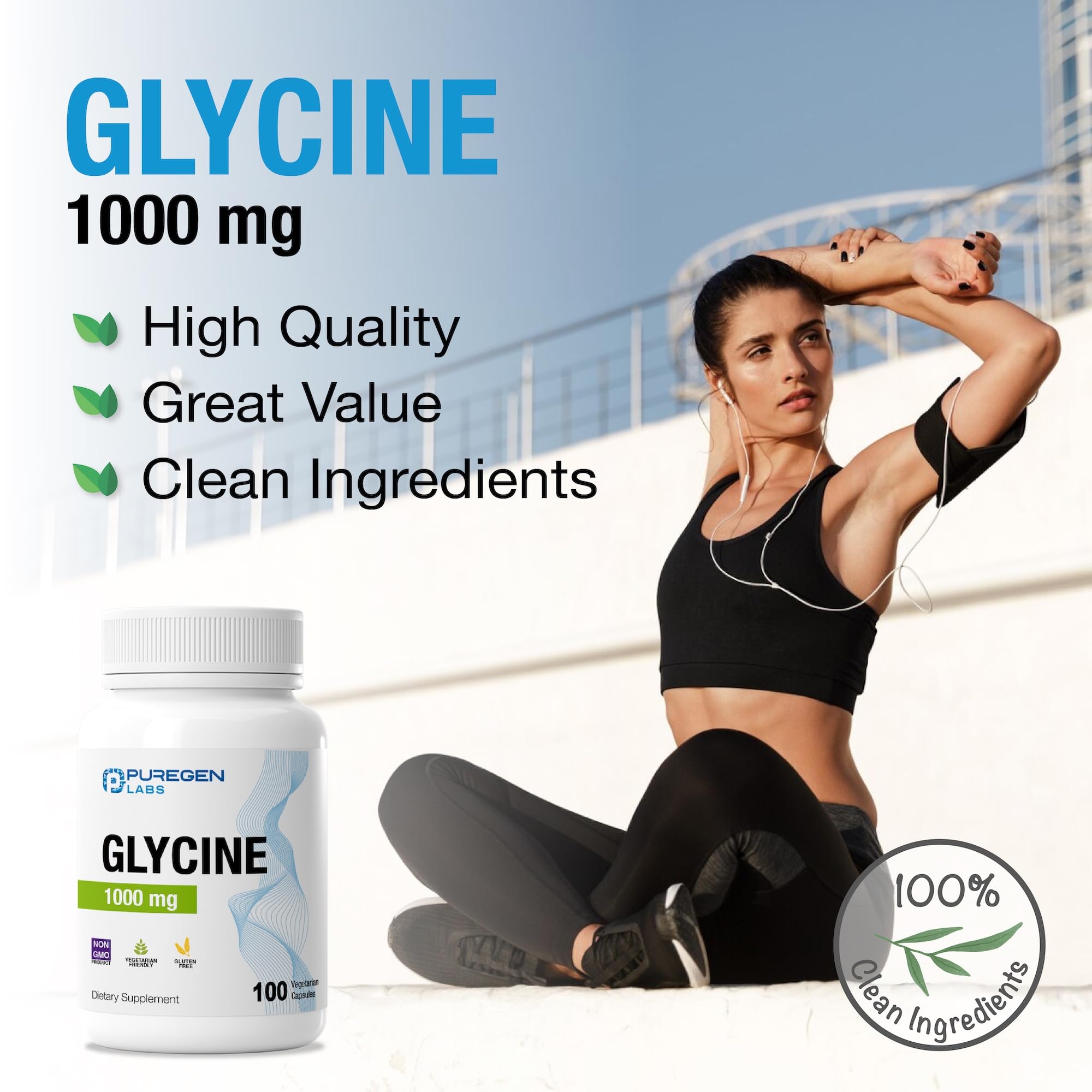 P Puregen Labs Glycine 1000mg capsules lifestyle scene