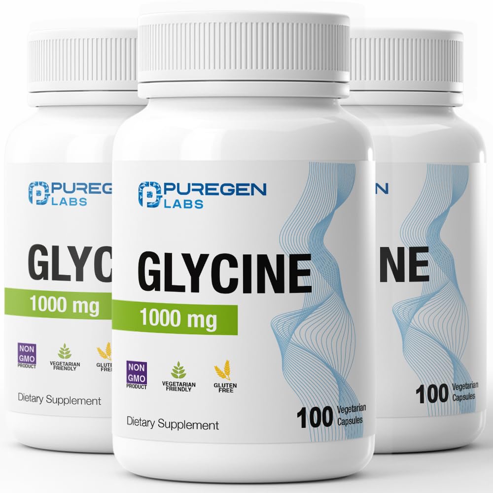 P Puregen Labs Glycine 1000mg vegetarian capsules front view