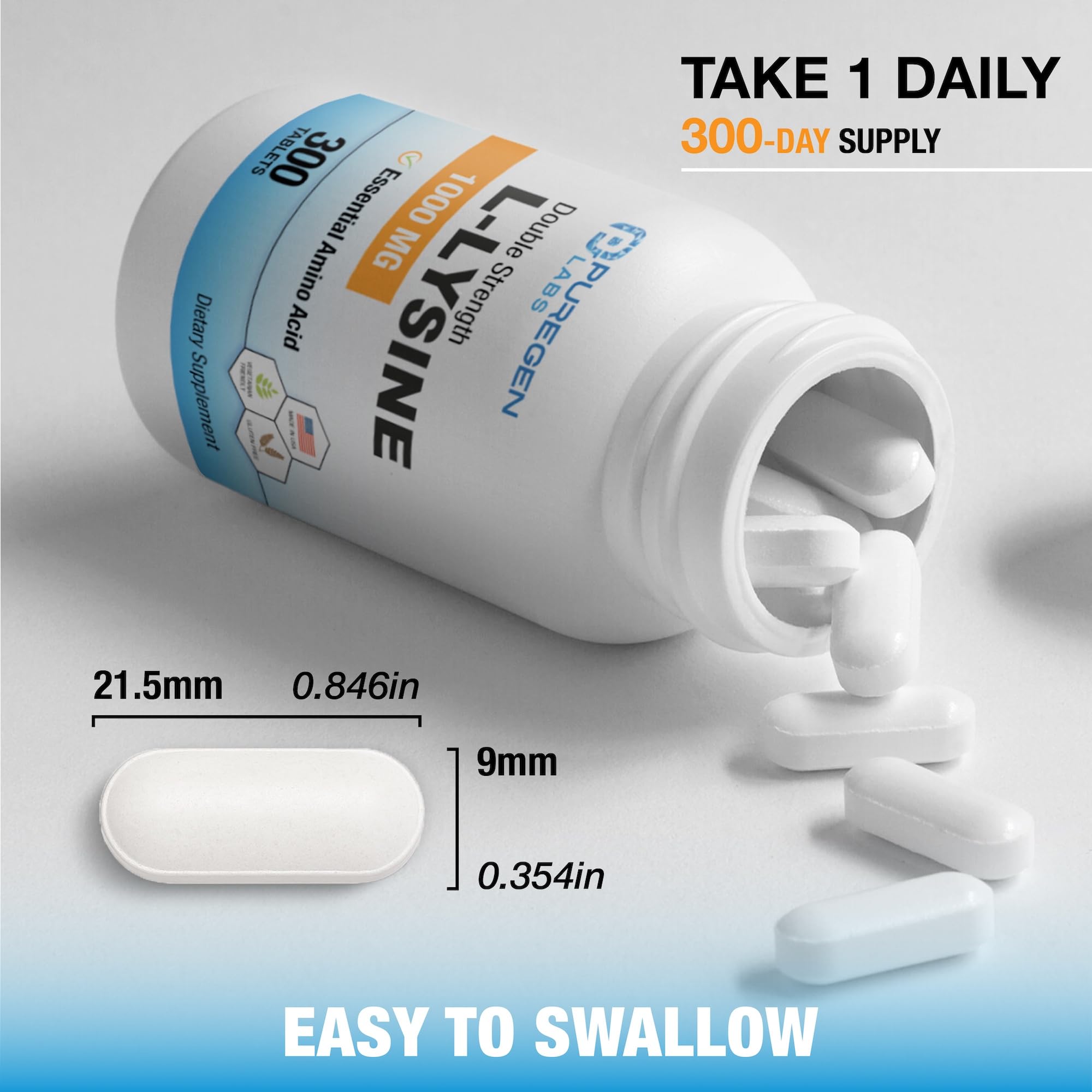 P Puregen Labs L-Lysine bottle with a clean background