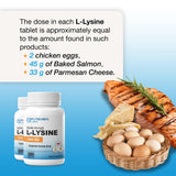 P Puregen Labs L-Lysine tablets showing dosage instructions