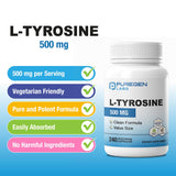 P Puregen Labs L-Tyrosine 500 mg capsules bottle with label