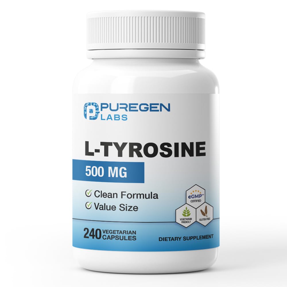 P Puregen Labs L-Tyrosine 500 mg capsules front view