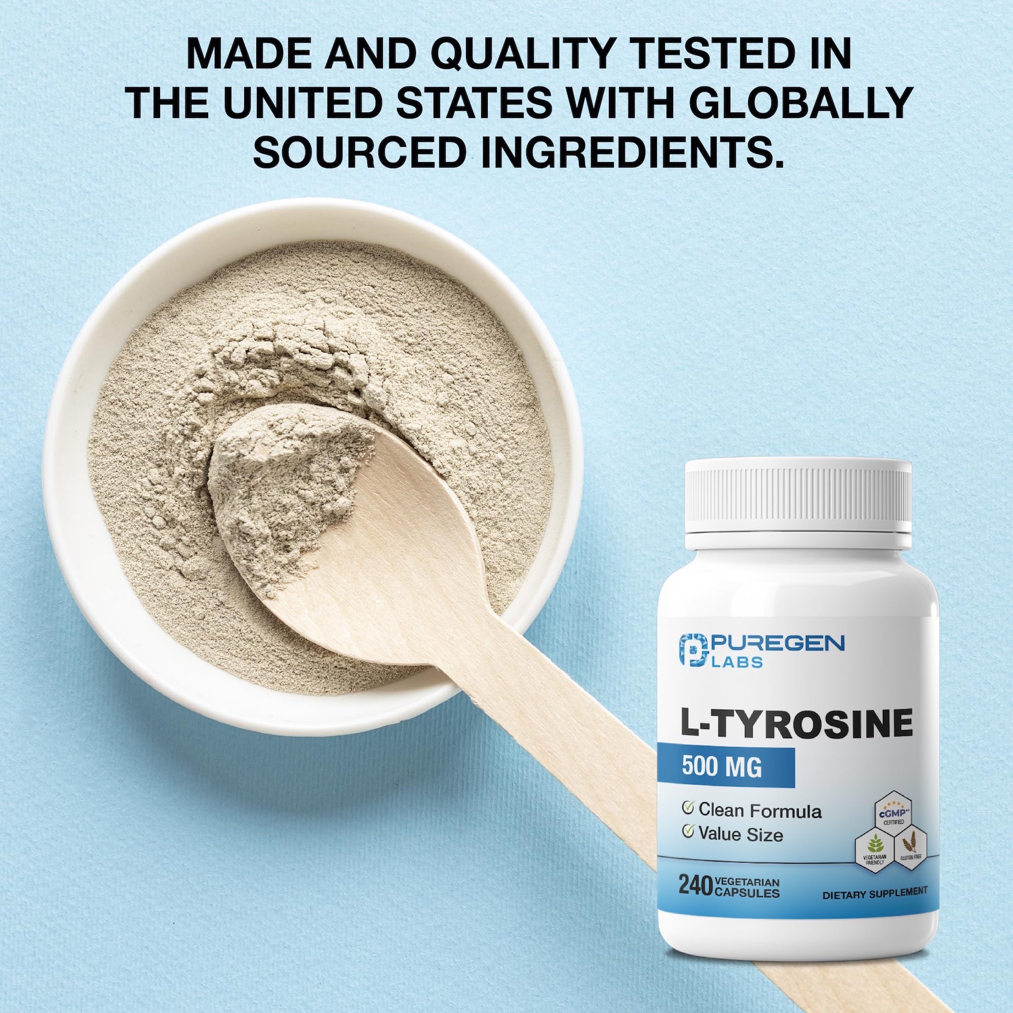 P Puregen Labs L-Tyrosine 500 mg capsules ingredients list