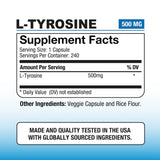 P Puregen Labs L-Tyrosine 500 mg capsules side view
