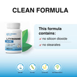 P Puregen Labs L-Tyrosine 500 mg capsules with water glass