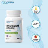 P Puregen Labs Magnesium Citrate 500 mg supplement on a wooden table