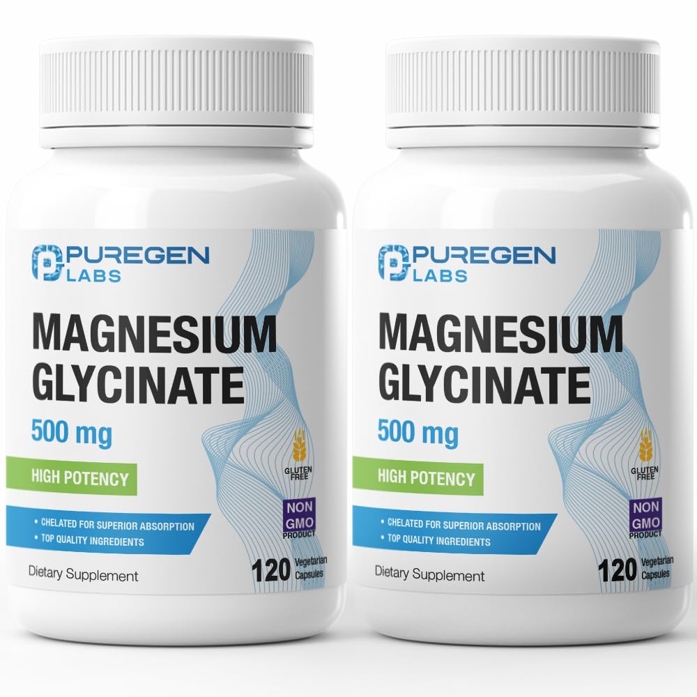 P Puregen Labs Magnesium Glycinate 500mg capsules front view