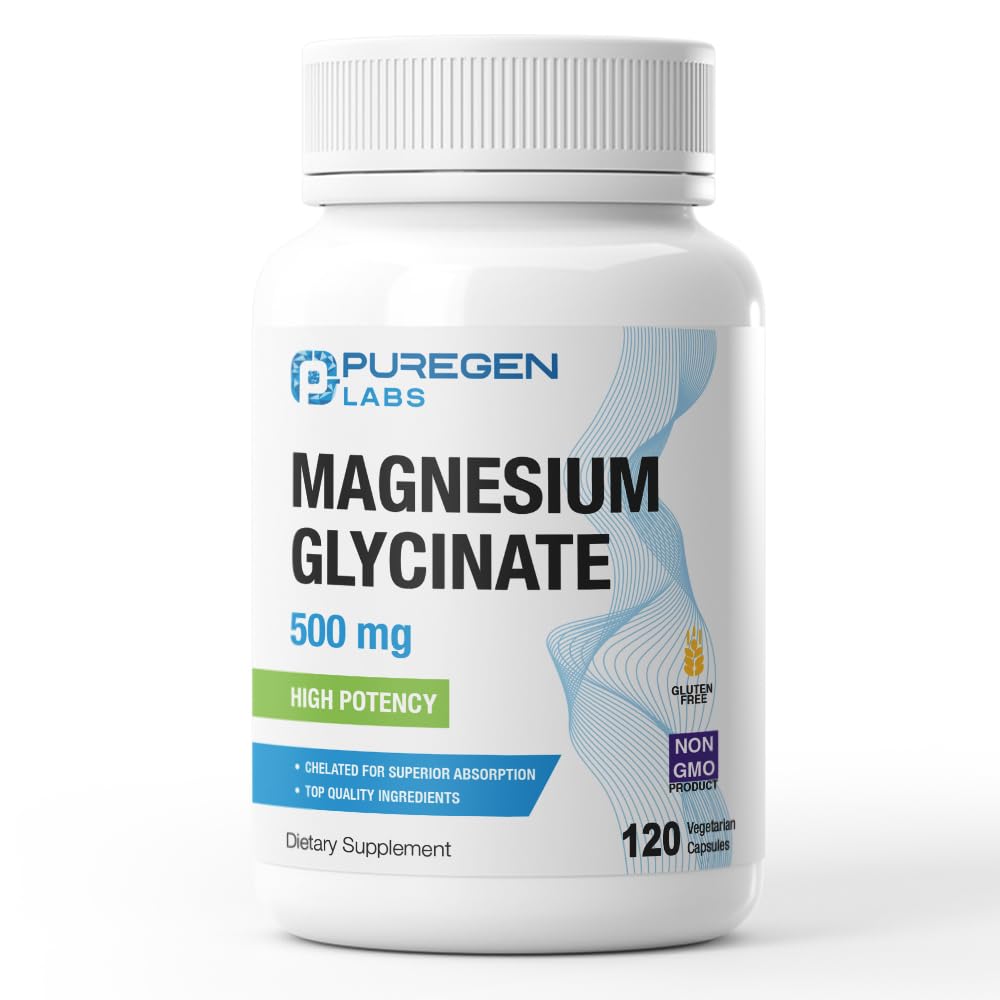 P Puregen Labs Magnesium Glycinate 500mg capsules front view