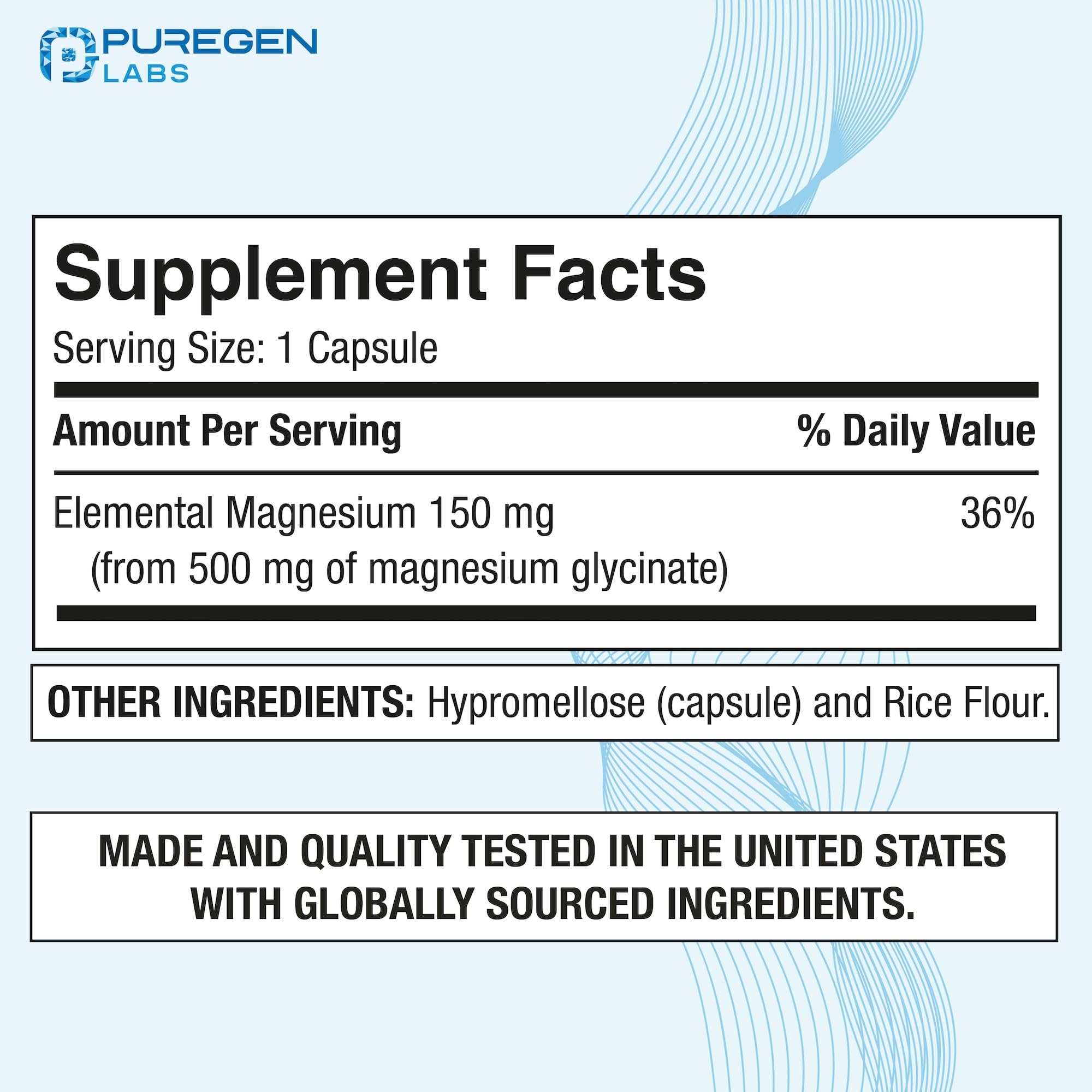 P Puregen Labs Magnesium Glycinate 500mg capsules side view