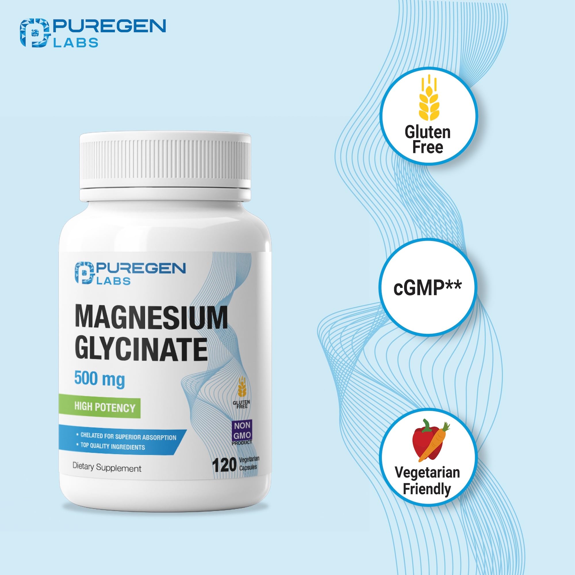 P Puregen Labs Magnesium Glycinate 500mg product packaging