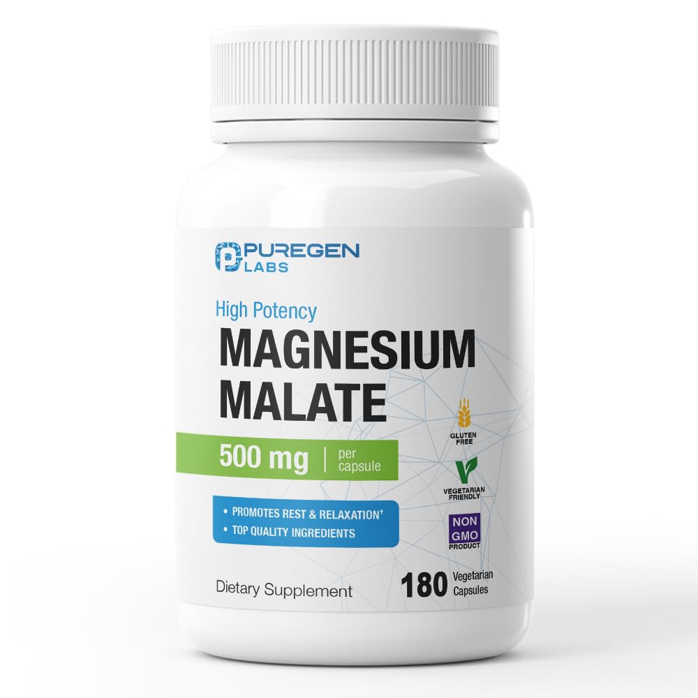 P Puregen Labs Magnesium Malate 500 mg supplement front view