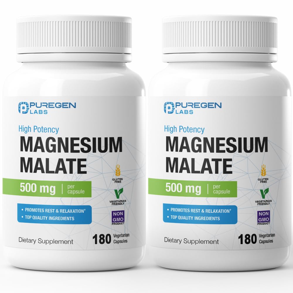 P Puregen Labs Magnesium Malate 500 mg supplement front view
