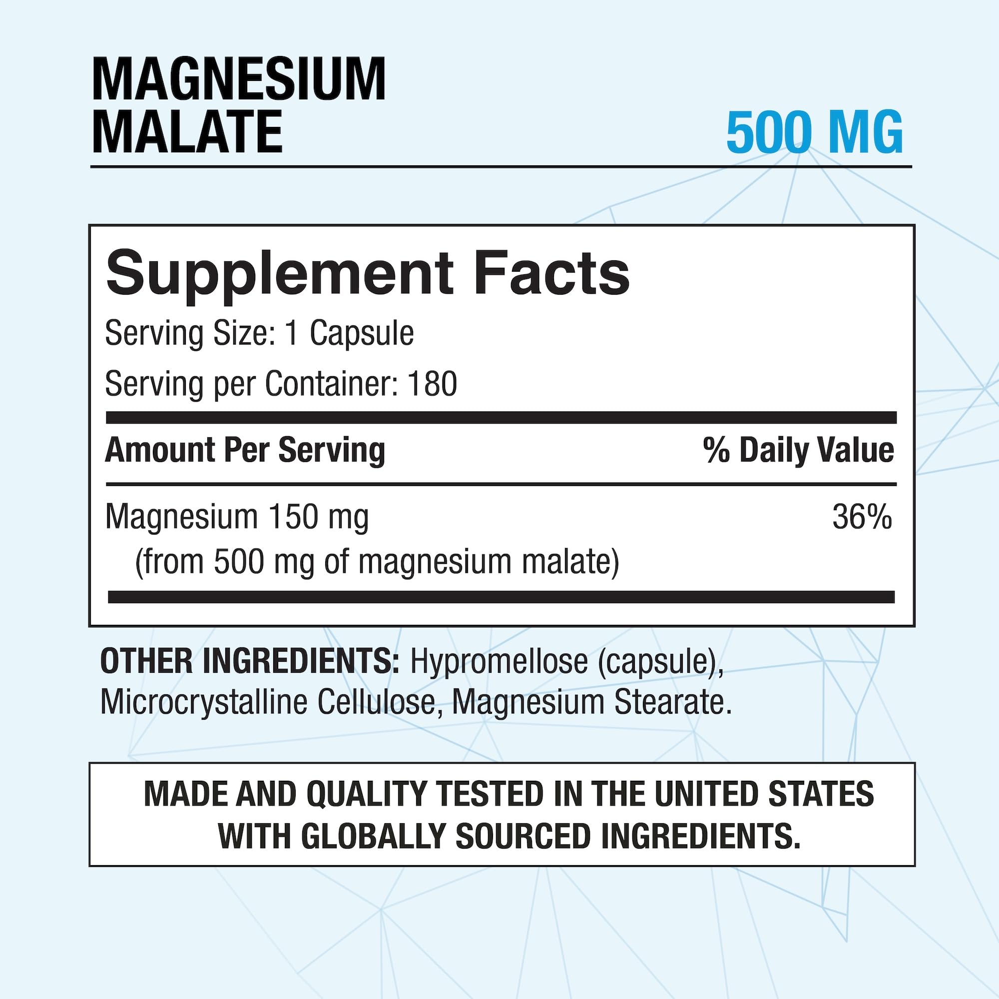 P Puregen Labs Magnesium Malate 500 mg supplement side view