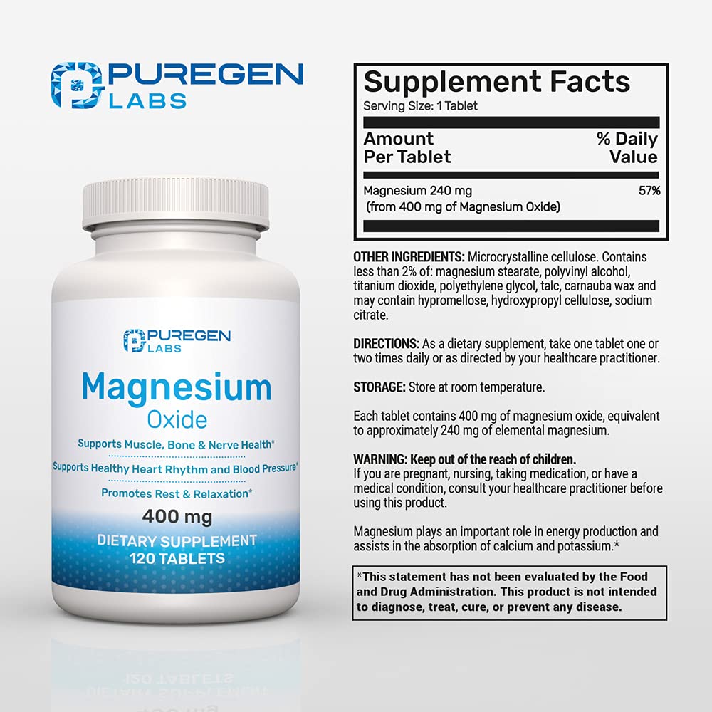 P Puregen Labs Magnesium Oxide Capsules side view with label