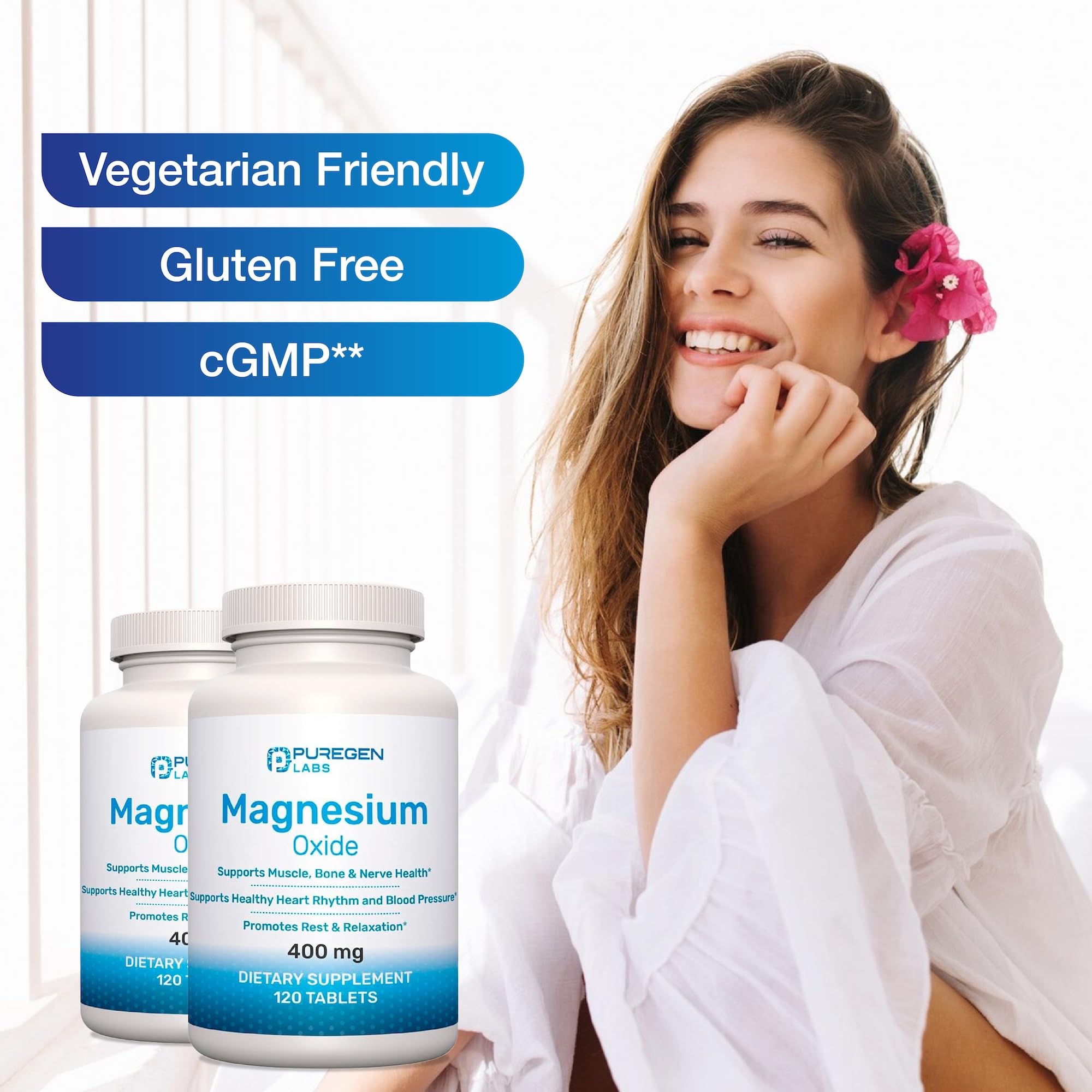 P Puregen Labs Magnesium Oxide Capsules with measuring spoon