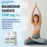 P Puregen Labs Magnesium Taurate 1500mg capsules with measuring spoon