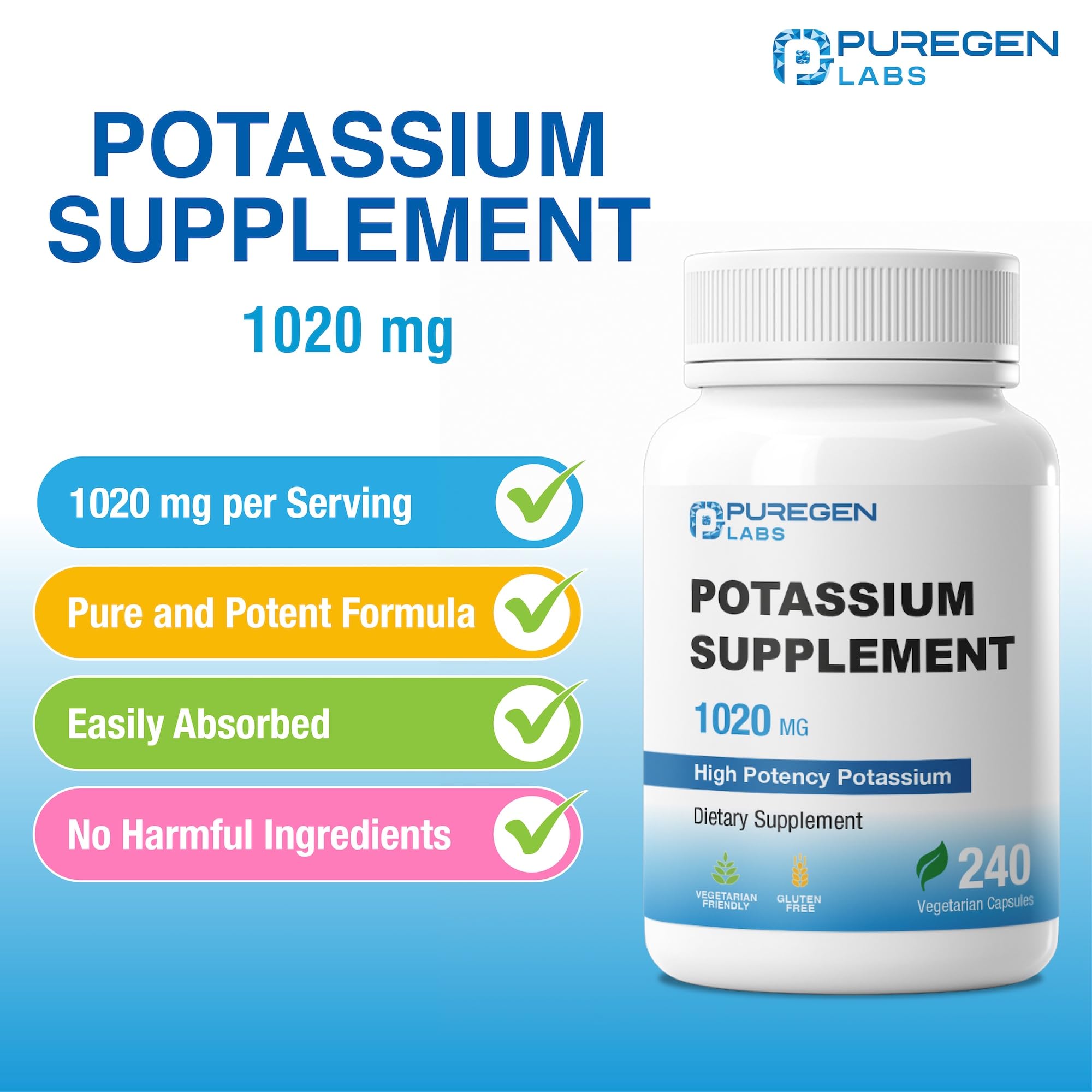 P Puregen Labs Potassium Bicarbonate Supplement capsule close-up
