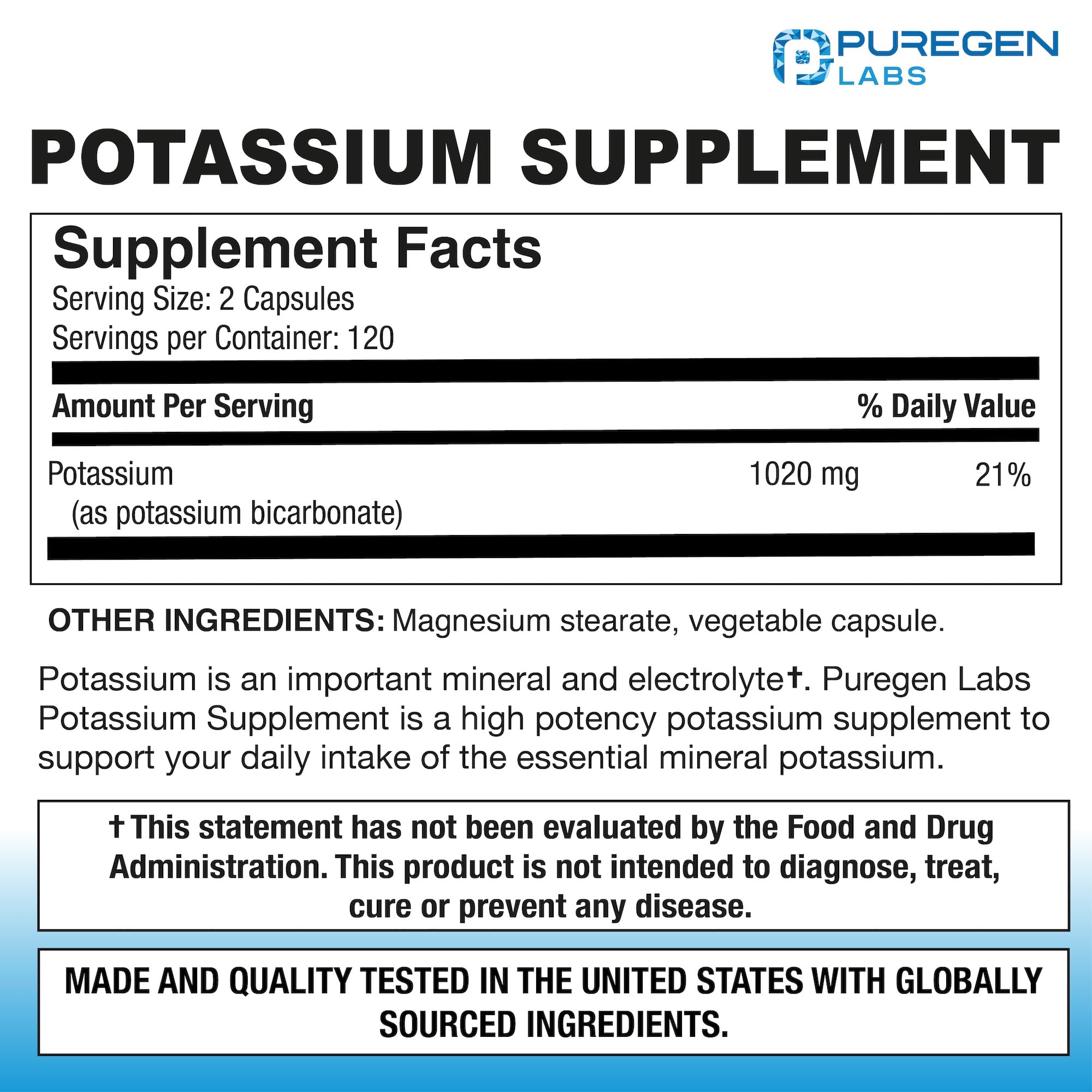 P Puregen Labs Potassium Bicarbonate Supplement side view