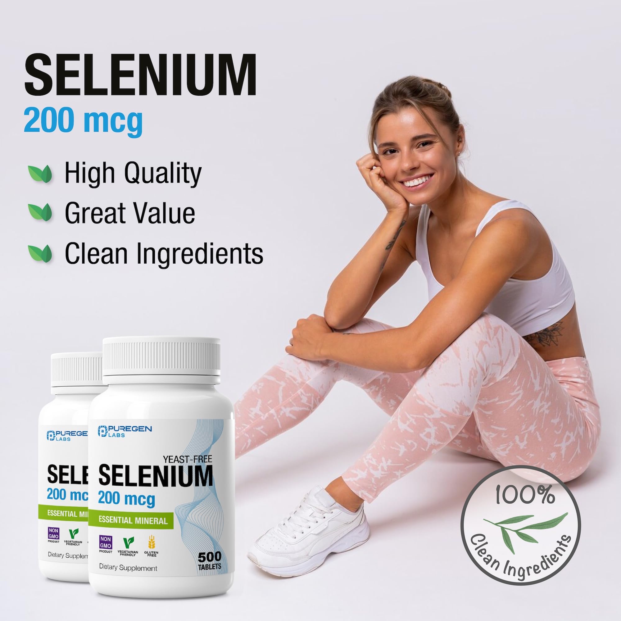 P Puregen Labs Selenium Supplement tablets close-up