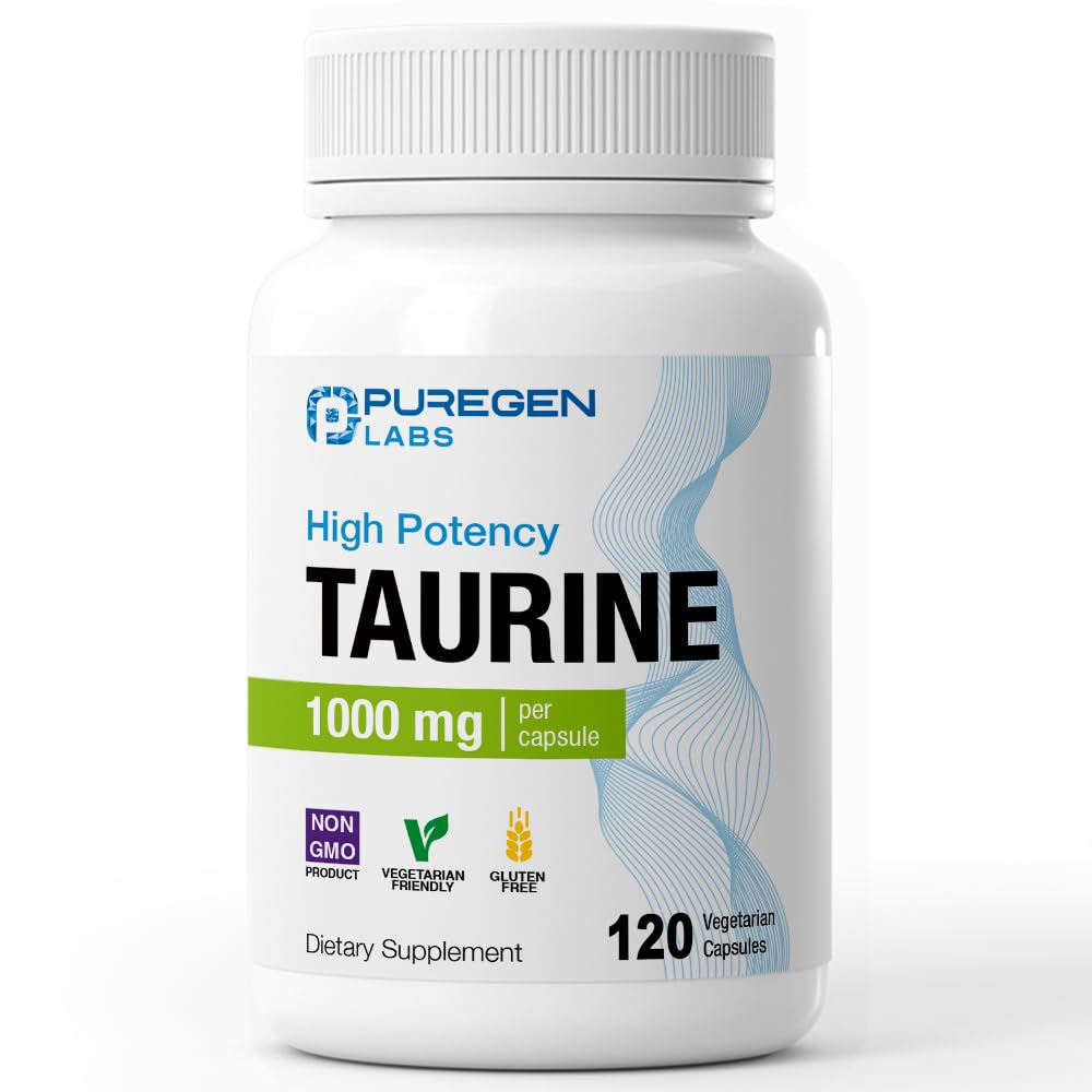 P Puregen Labs Taurine 1000mg vegetarian capsules front view