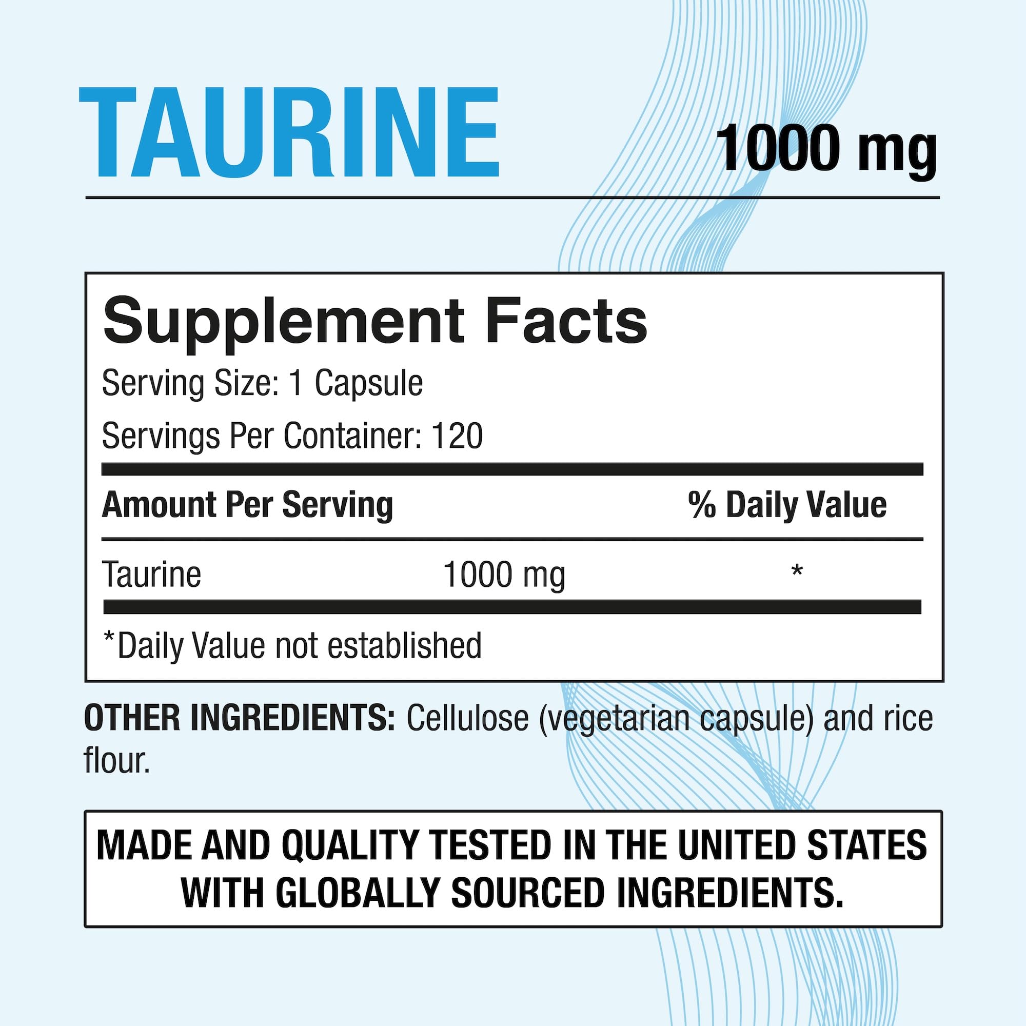 P Puregen Labs Taurine 1000mg vegetarian capsules side view
