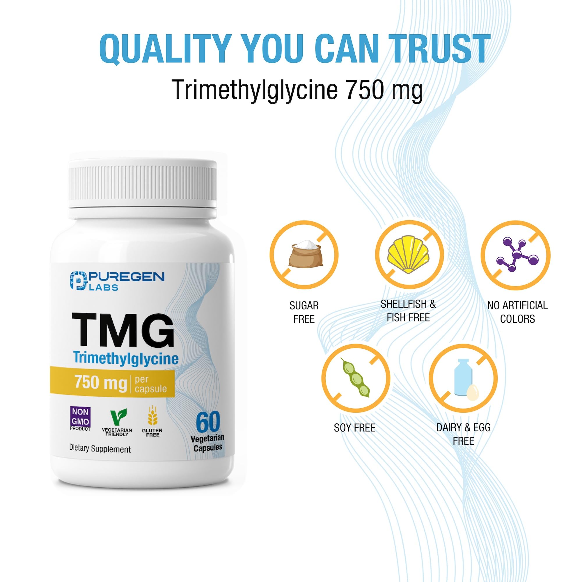 P Puregen Labs Trimethylglycine 750mg Vegetarian Capsules back view
