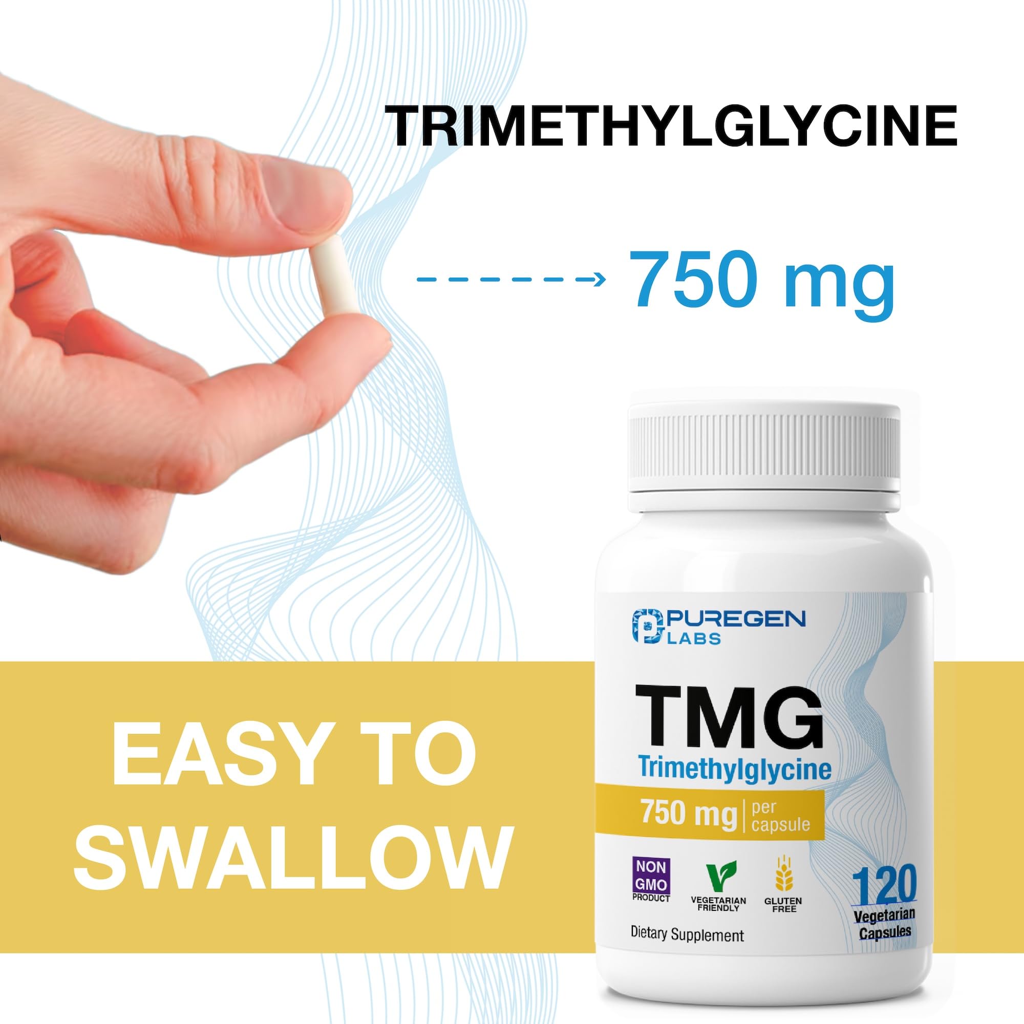 P Puregen Labs Trimethylglycine capsules with nutritional information
