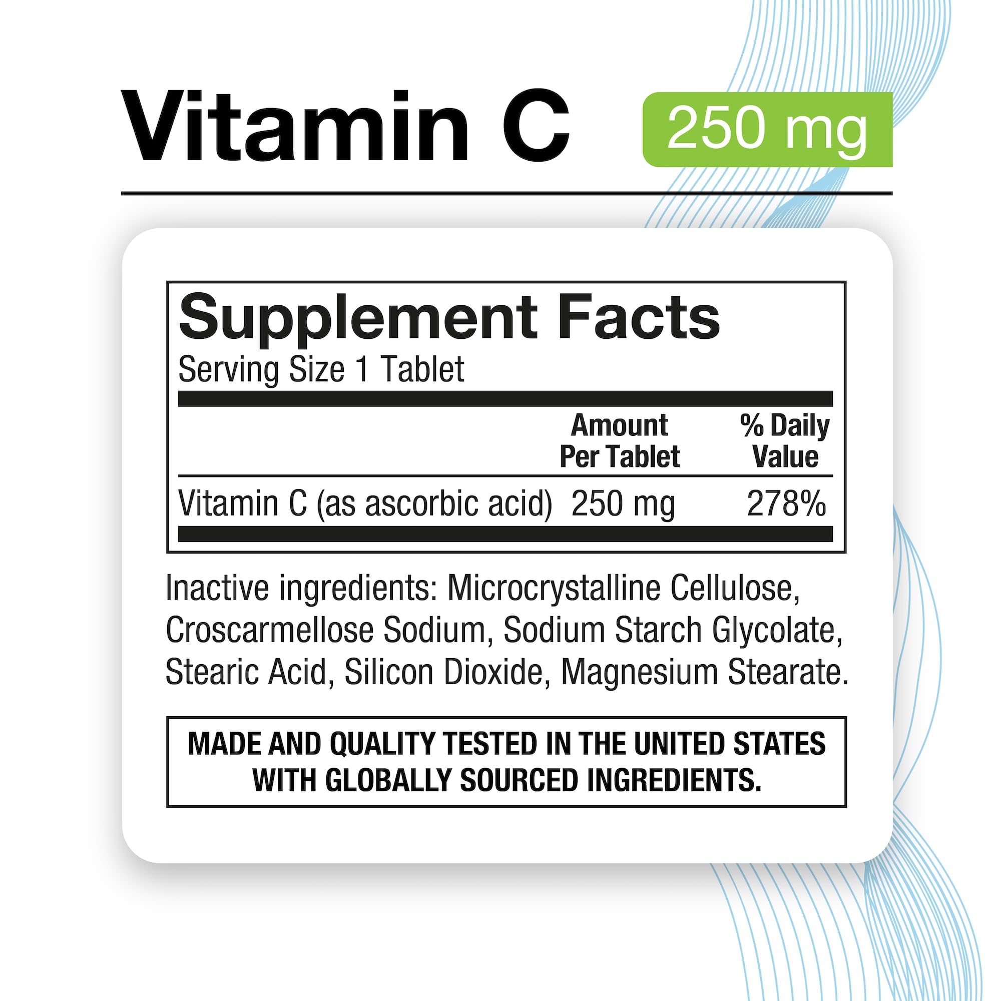 P Puregen Labs Vitamin C 250mg supplement side view