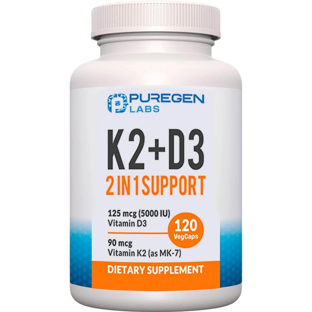 P Puregen Labs Vitamin D3 & K2 Capsules front view