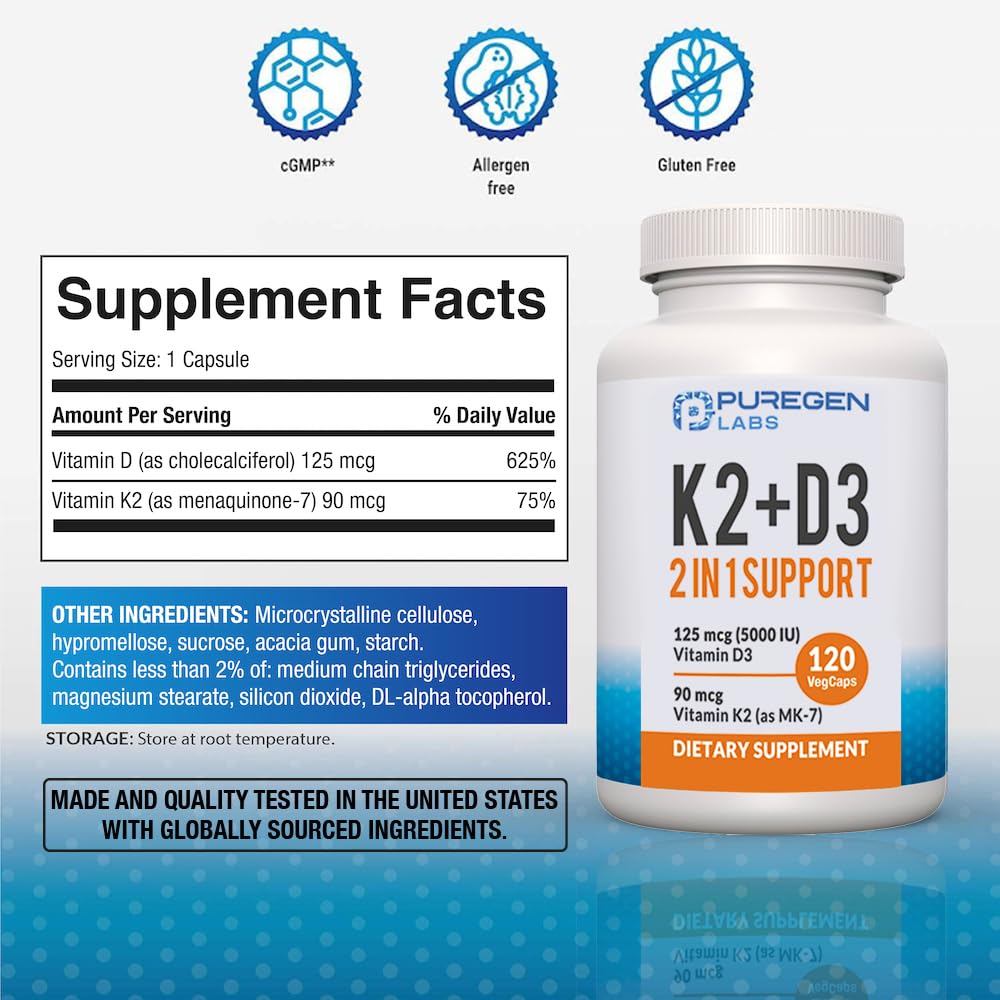 P Puregen Labs Vitamin D3 & K2 Capsules side view