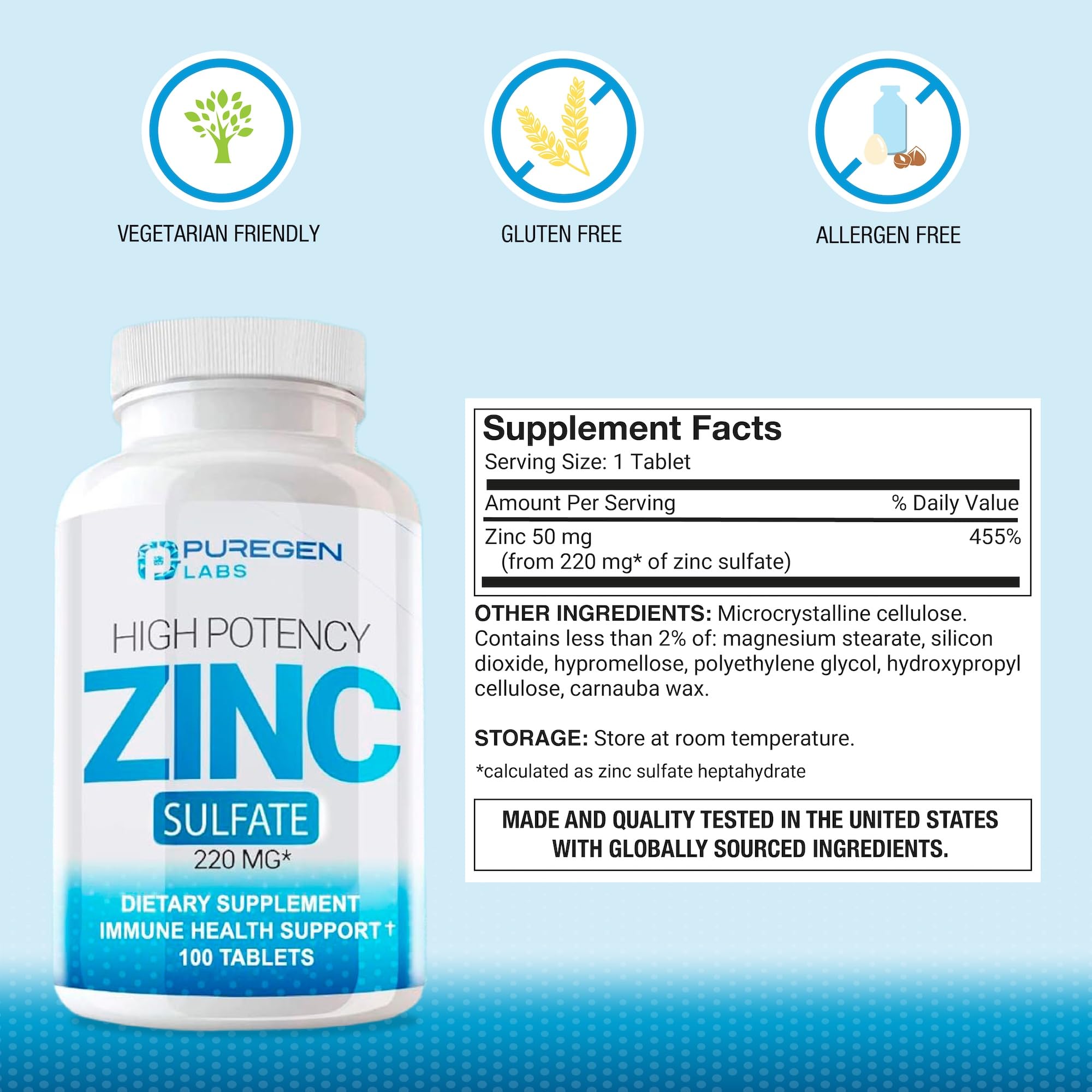 P Puregen Labs Zinc Supplement 109g side view