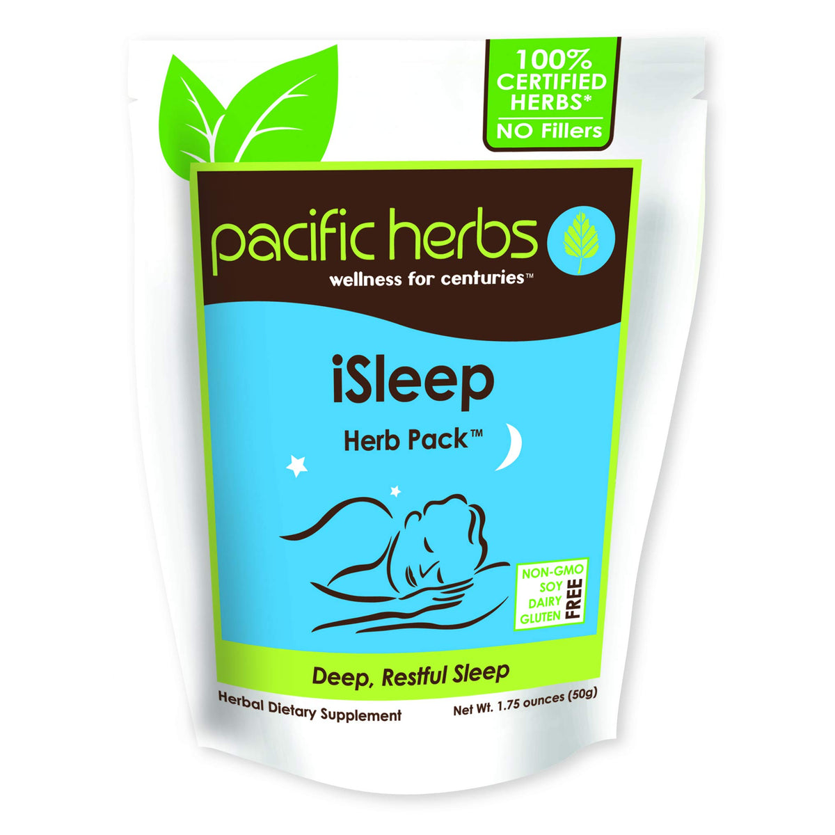 Pacific Herbs iSleep Herb Pack 1.75oz front view
