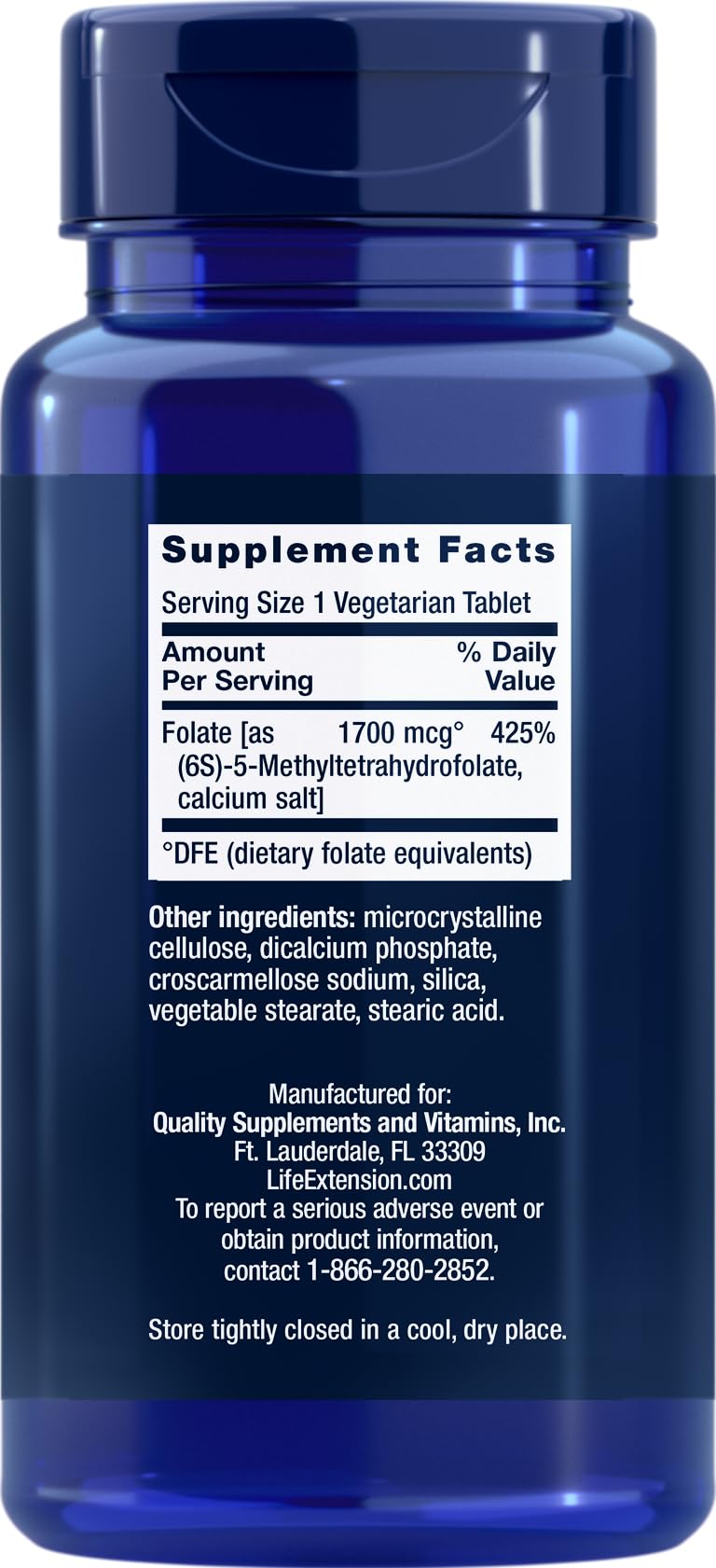 Pack of Life Extension Optimized Folate vegetarian tablets