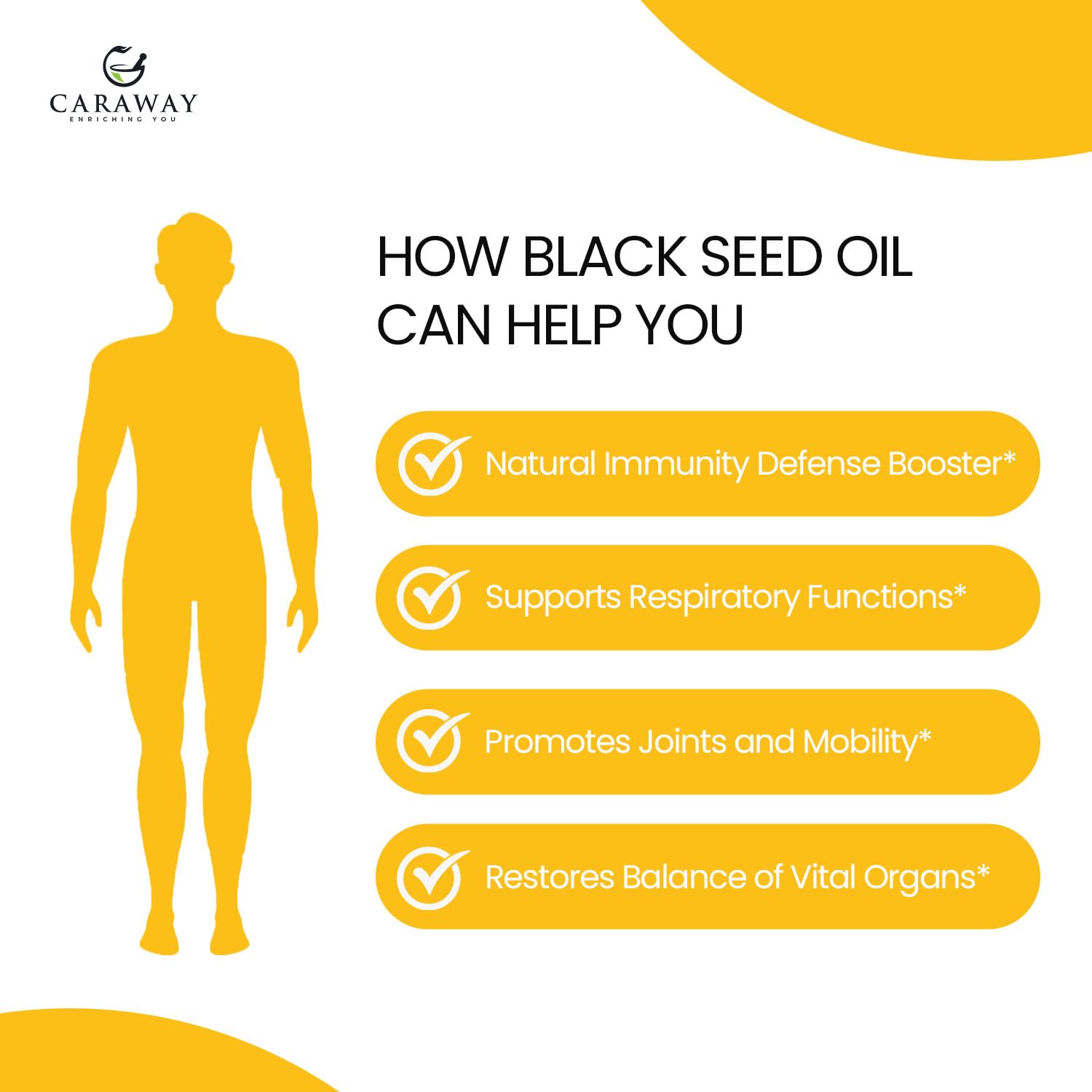 Packaging of CARAWAY Black Seed Oil with dimensions