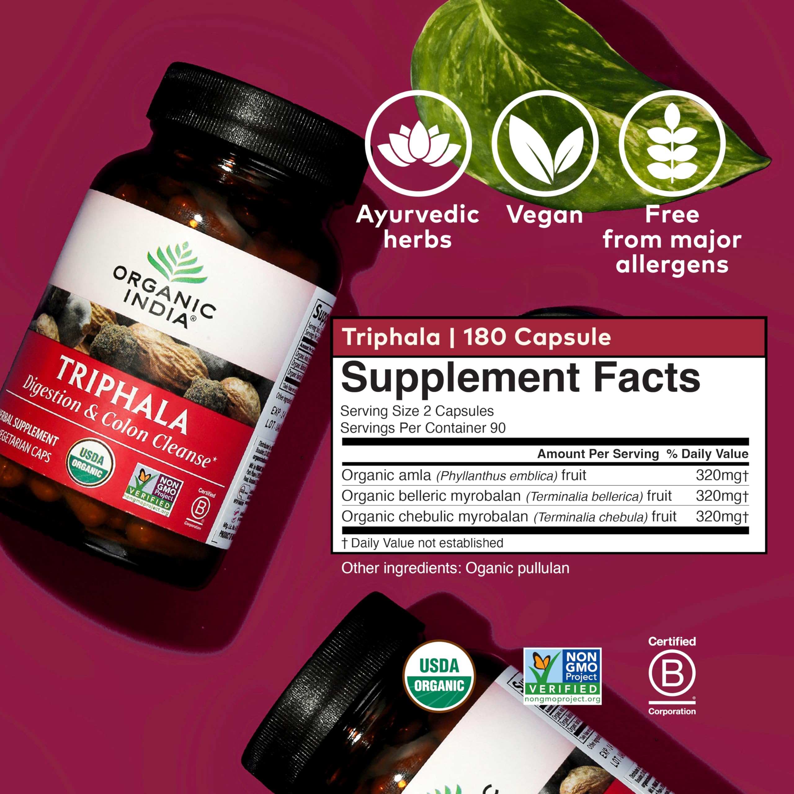 Packaging of ORGANIC INDIA Triphala Herbal Supplement