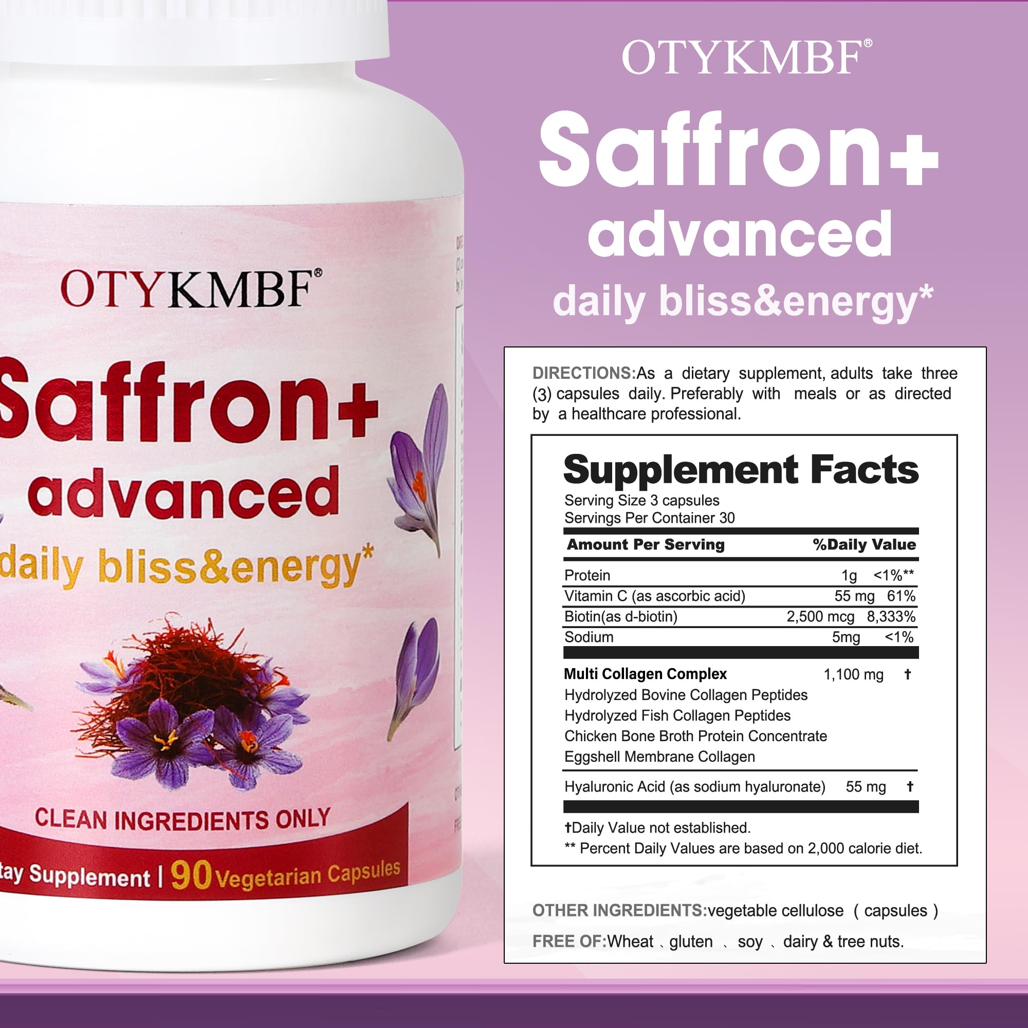 Packaging of OTYKMBF Saffron+ Advanced Capsules with ingredients list