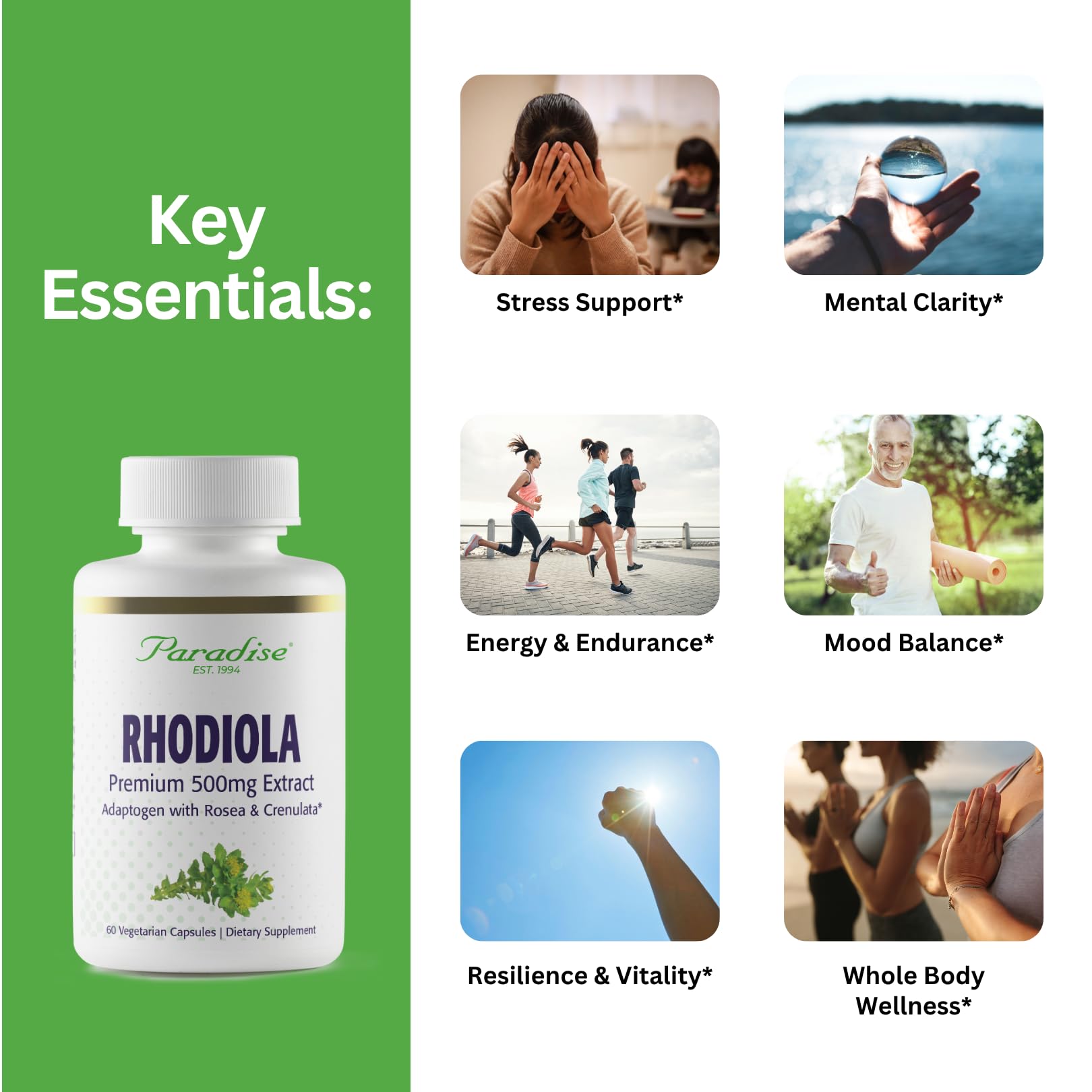 Packaging of Paradise Herbs Rhodiola Rosea 45g capsules