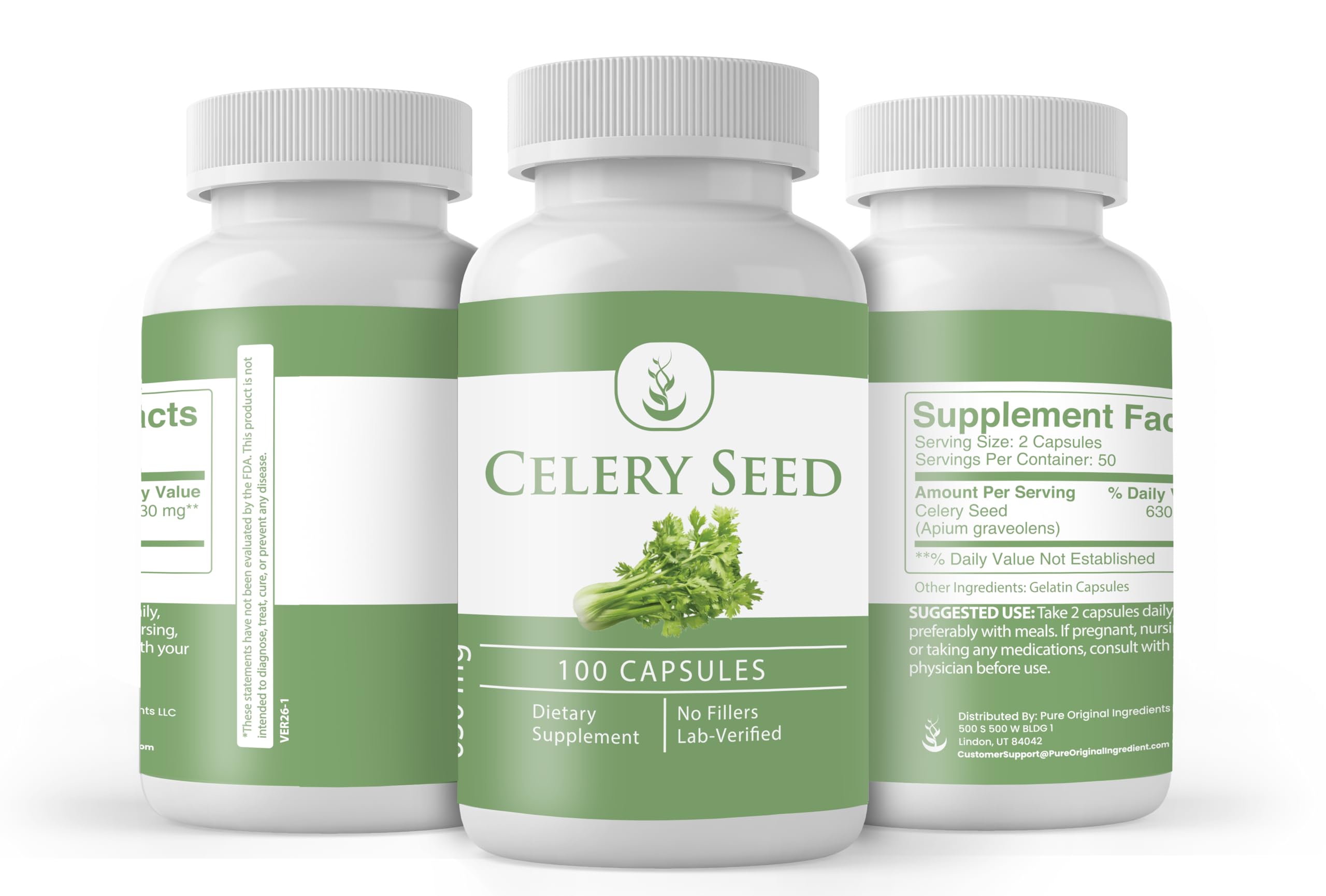 Packaging of PURE ORIGINAL INGREDIENTS Celery Seed Capsules