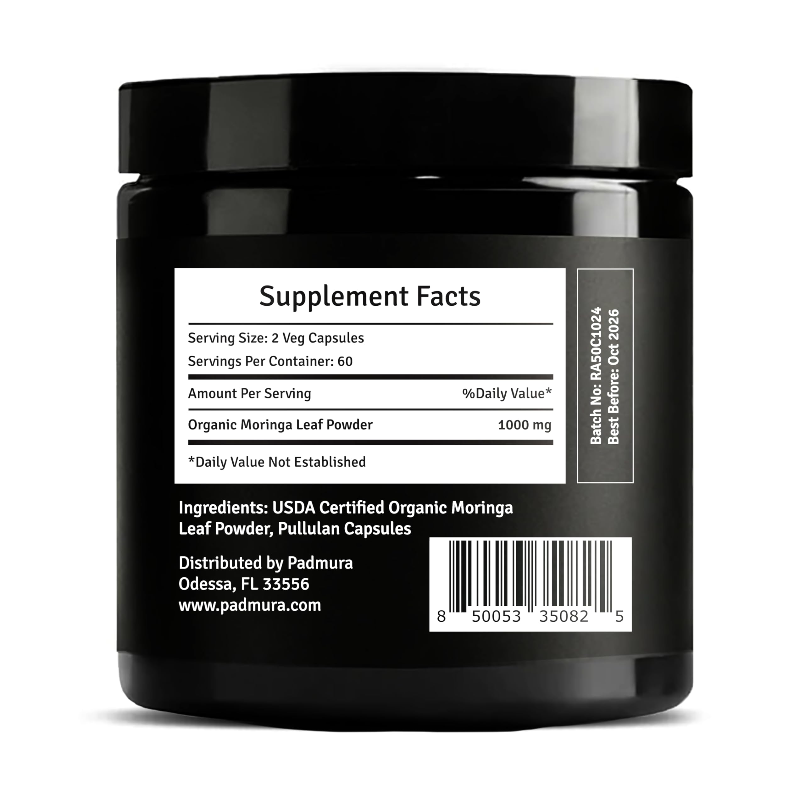 PADMURA Moringa Supplement side view showing capsule details