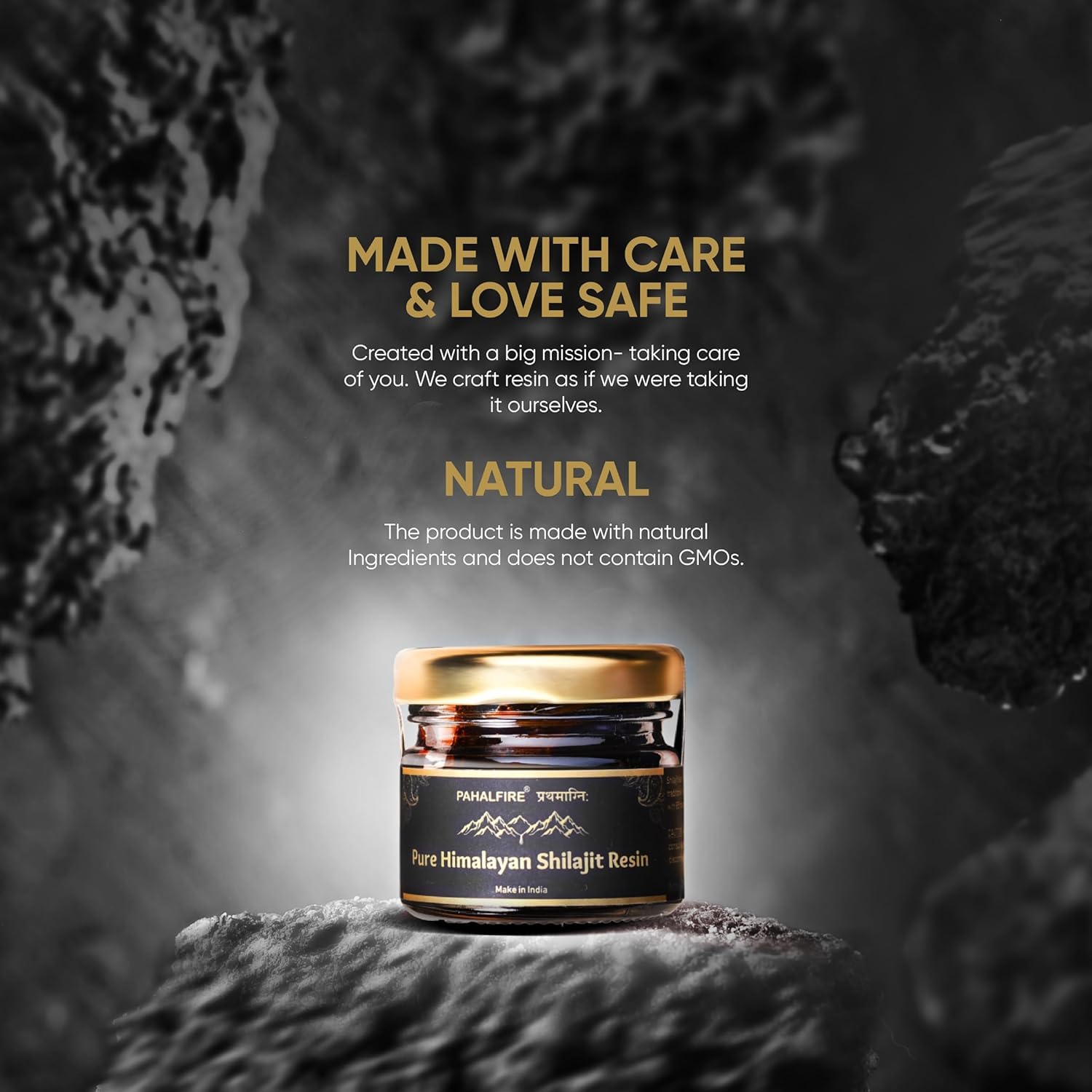 PahalFire Shilajit Gold-Grade Himalayan Resin 20g close-up of resin