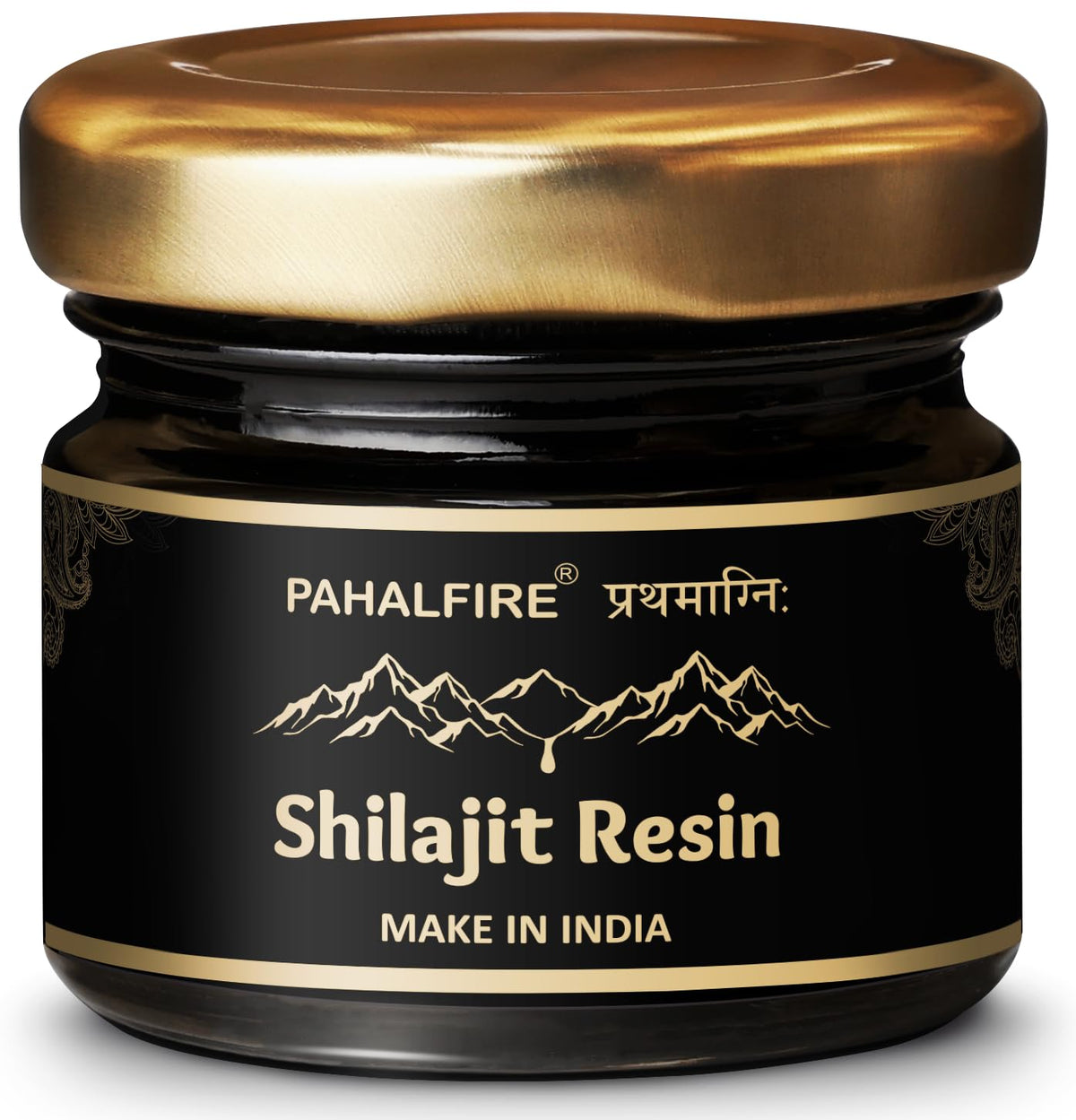 PahalFire Shilajit Gold-Grade Himalayan Resin 20g glass jar front view