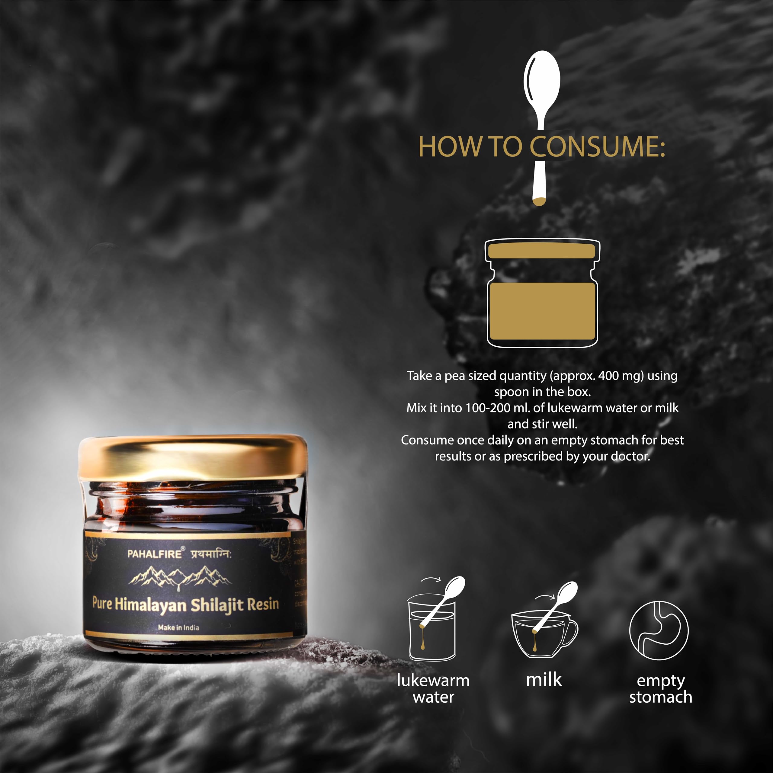 PahalFire Shilajit Gold-Grade Himalayan Resin 20g jar side view