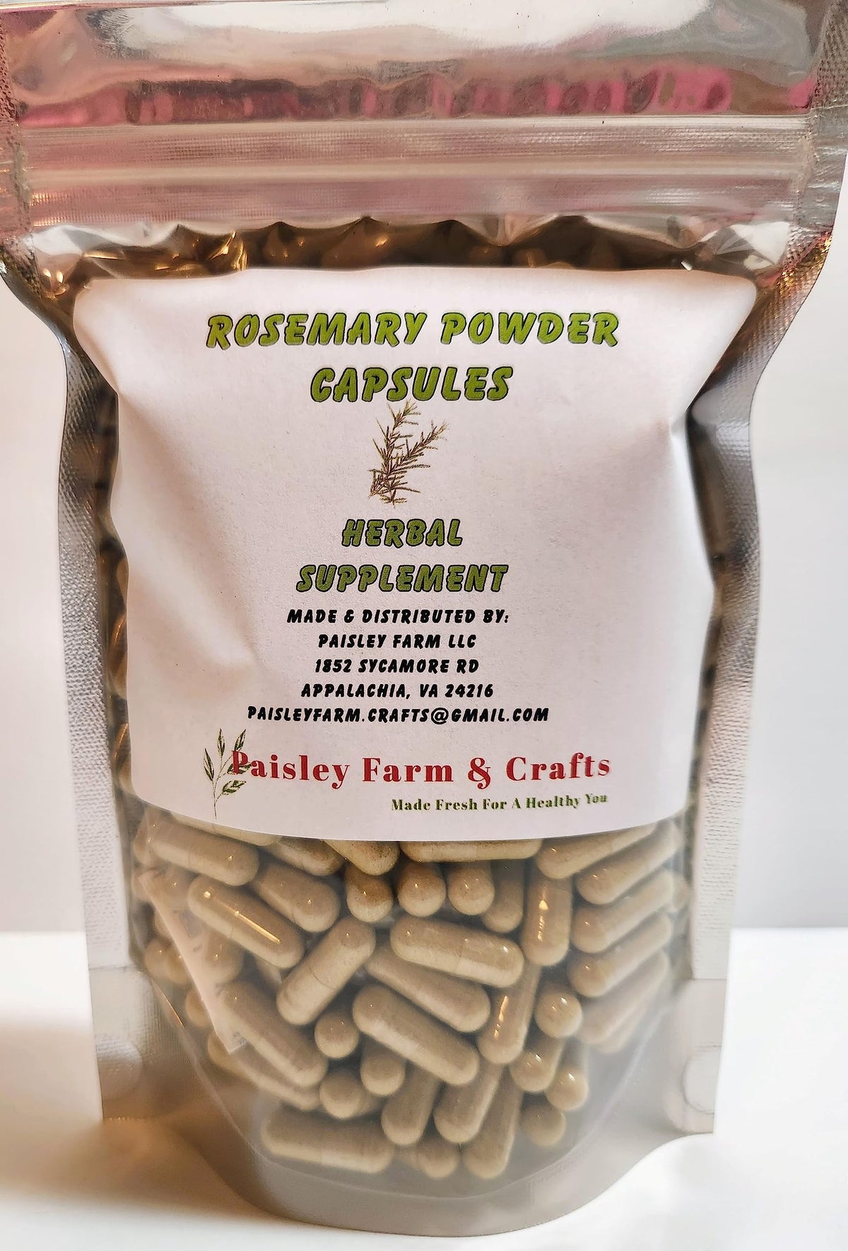 PAISLEY FARM Rosemary Leaf Vegan Capsules front view