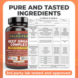 Paleo Pro Beef Organs Capsules back view with ingredient list